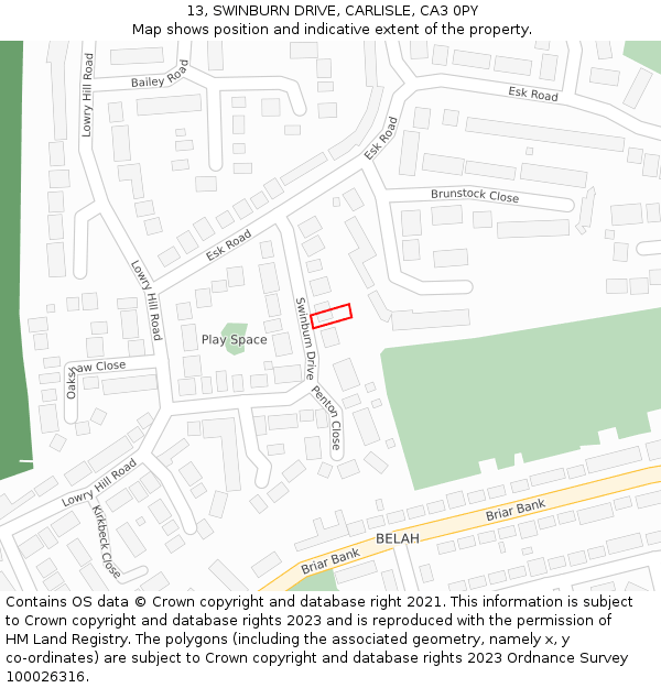 13, SWINBURN DRIVE, CARLISLE, CA3 0PY: Location map and indicative extent of plot