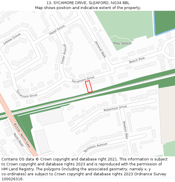 13, SYCAMORE DRIVE, SLEAFORD, NG34 8BL: Location map and indicative extent of plot