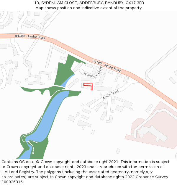 13, SYDENHAM CLOSE, ADDERBURY, BANBURY, OX17 3FB: Location map and indicative extent of plot