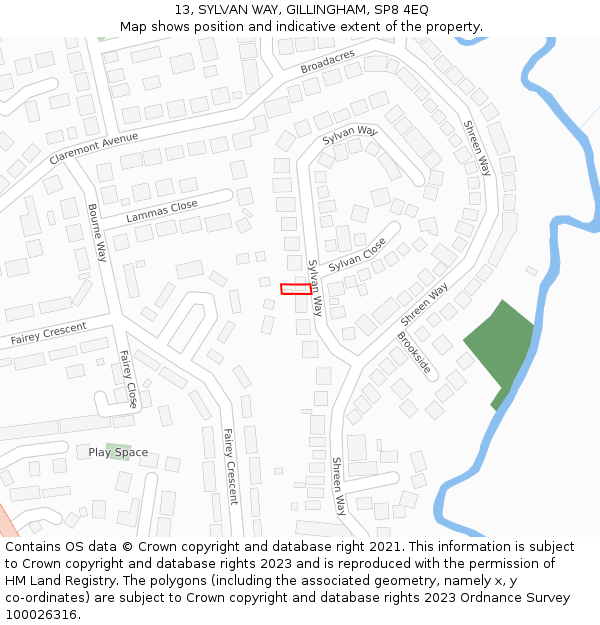 13, SYLVAN WAY, GILLINGHAM, SP8 4EQ: Location map and indicative extent of plot