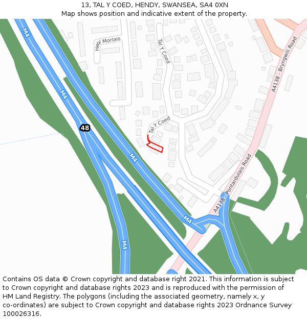 13, TAL Y COED, HENDY, SWANSEA, SA4 0XN: Location map and indicative extent of plot