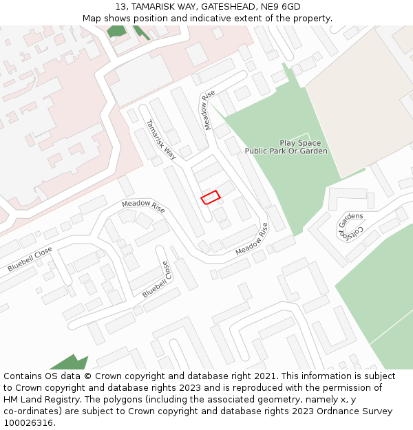 13, TAMARISK WAY, GATESHEAD, NE9 6GD: Location map and indicative extent of plot