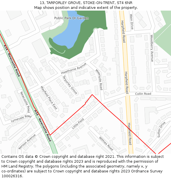 13, TARPORLEY GROVE, STOKE-ON-TRENT, ST4 6NR: Location map and indicative extent of plot