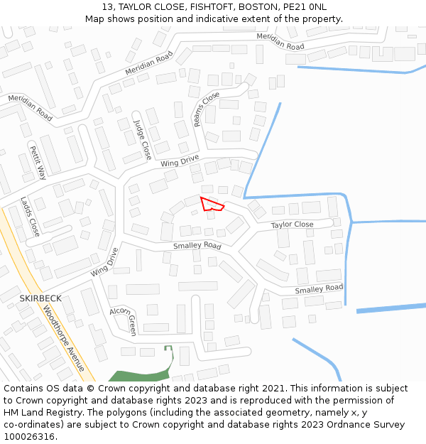 13, TAYLOR CLOSE, FISHTOFT, BOSTON, PE21 0NL: Location map and indicative extent of plot