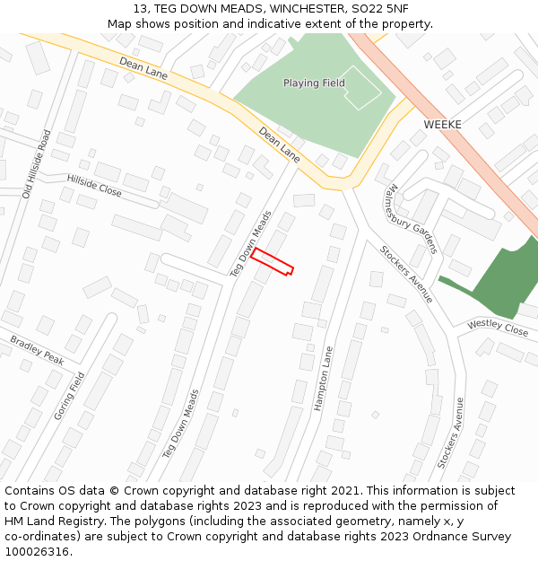 13, TEG DOWN MEADS, WINCHESTER, SO22 5NF: Location map and indicative extent of plot