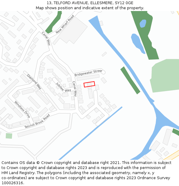 13, TELFORD AVENUE, ELLESMERE, SY12 0GE: Location map and indicative extent of plot