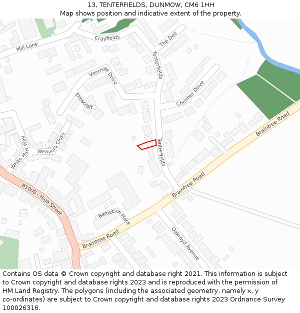 13, TENTERFIELDS, DUNMOW, CM6 1HH: Location map and indicative extent of plot