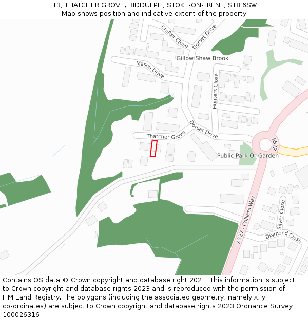 13, THATCHER GROVE, BIDDULPH, STOKE-ON-TRENT, ST8 6SW: Location map and indicative extent of plot