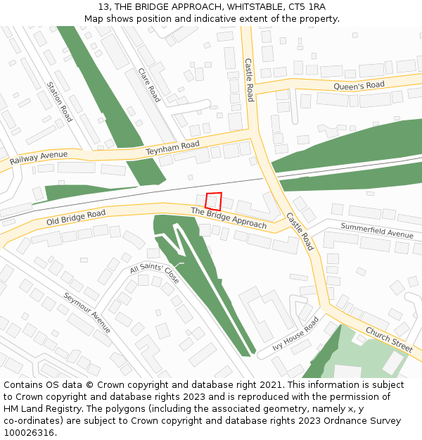 13, THE BRIDGE APPROACH, WHITSTABLE, CT5 1RA: Location map and indicative extent of plot