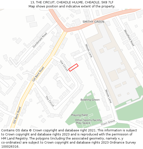 13, THE CIRCUIT, CHEADLE HULME, CHEADLE, SK8 7LF: Location map and indicative extent of plot