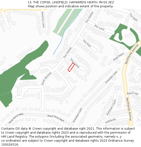 13, THE COPSE, LINDFIELD, HAYWARDS HEATH, RH16 2EZ: Location map and indicative extent of plot