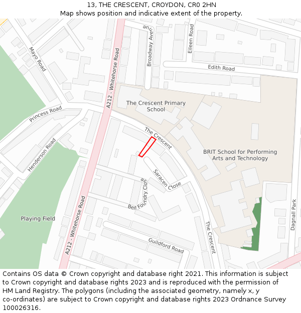 13, THE CRESCENT, CROYDON, CR0 2HN: Location map and indicative extent of plot