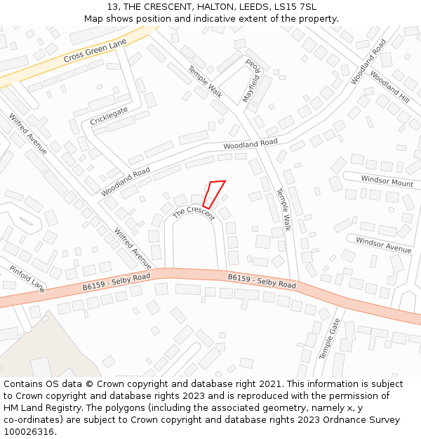 13, THE CRESCENT, HALTON, LEEDS, LS15 7SL: Location map and indicative extent of plot