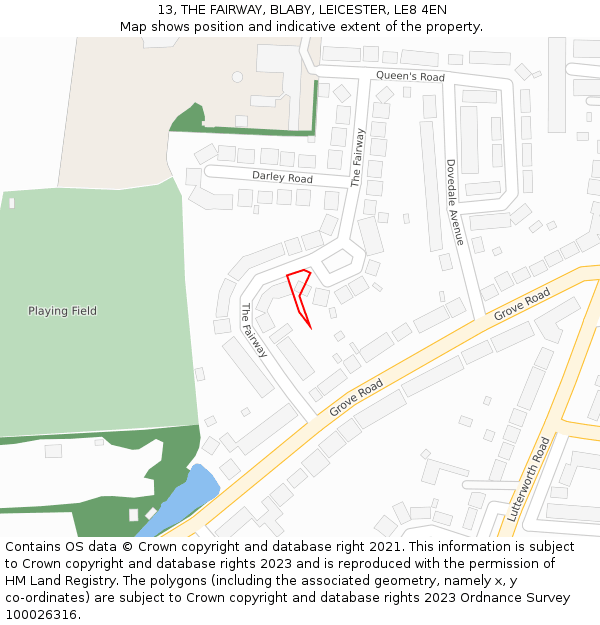 13, THE FAIRWAY, BLABY, LEICESTER, LE8 4EN: Location map and indicative extent of plot