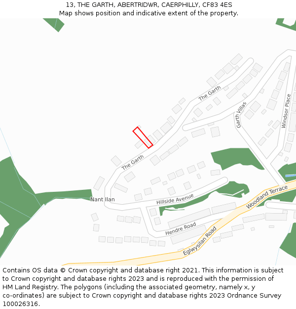 13, THE GARTH, ABERTRIDWR, CAERPHILLY, CF83 4ES: Location map and indicative extent of plot