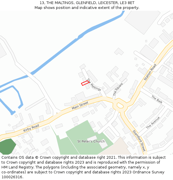 13, THE MALTINGS, GLENFIELD, LEICESTER, LE3 8ET: Location map and indicative extent of plot