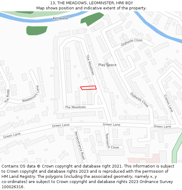 13, THE MEADOWS, LEOMINSTER, HR6 8QY: Location map and indicative extent of plot