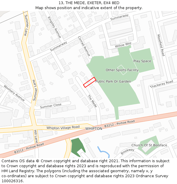 13, THE MEDE, EXETER, EX4 8ED: Location map and indicative extent of plot