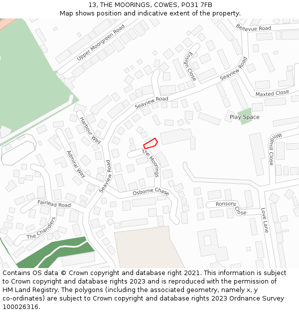 13, THE MOORINGS, COWES, PO31 7FB: Location map and indicative extent of plot