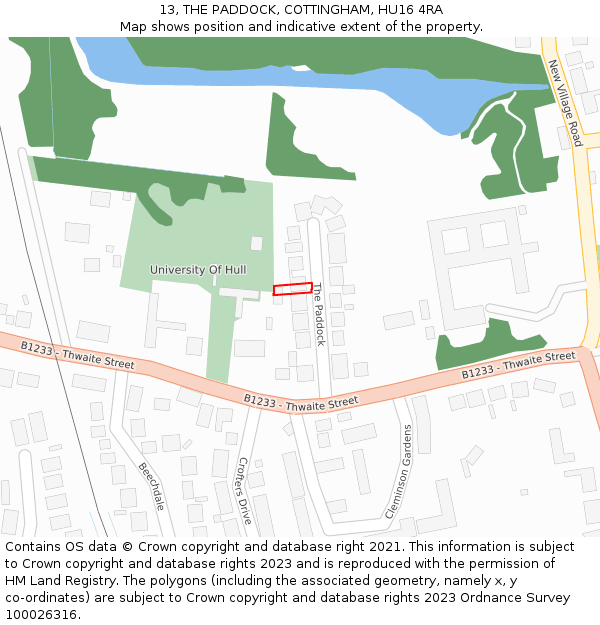 13, THE PADDOCK, COTTINGHAM, HU16 4RA: Location map and indicative extent of plot