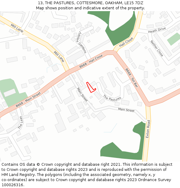 13, THE PASTURES, COTTESMORE, OAKHAM, LE15 7DZ: Location map and indicative extent of plot