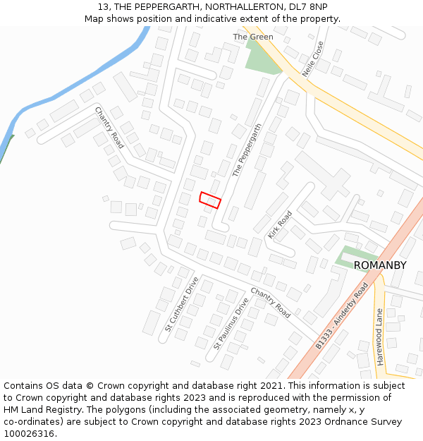 13, THE PEPPERGARTH, NORTHALLERTON, DL7 8NP: Location map and indicative extent of plot