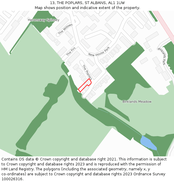 13, THE POPLARS, ST ALBANS, AL1 1UW: Location map and indicative extent of plot