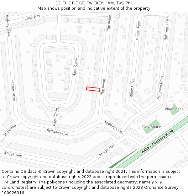 13, THE RIDGE, TWICKENHAM, TW2 7NL: Location map and indicative extent of plot