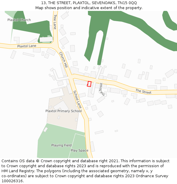 13, THE STREET, PLAXTOL, SEVENOAKS, TN15 0QQ: Location map and indicative extent of plot