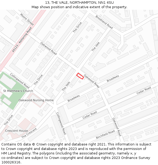 13, THE VALE, NORTHAMPTON, NN1 4SU: Location map and indicative extent of plot
