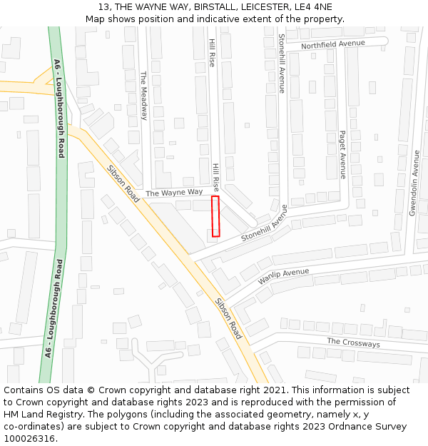 13, THE WAYNE WAY, BIRSTALL, LEICESTER, LE4 4NE: Location map and indicative extent of plot