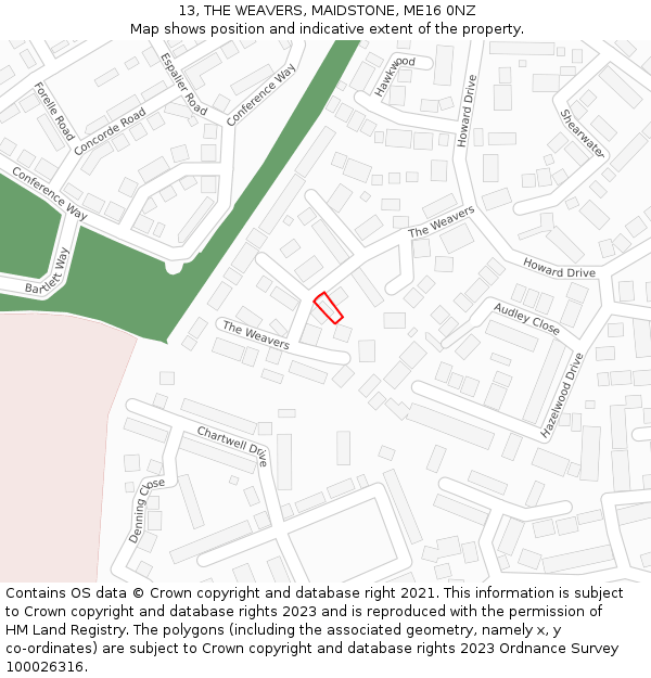 13, THE WEAVERS, MAIDSTONE, ME16 0NZ: Location map and indicative extent of plot