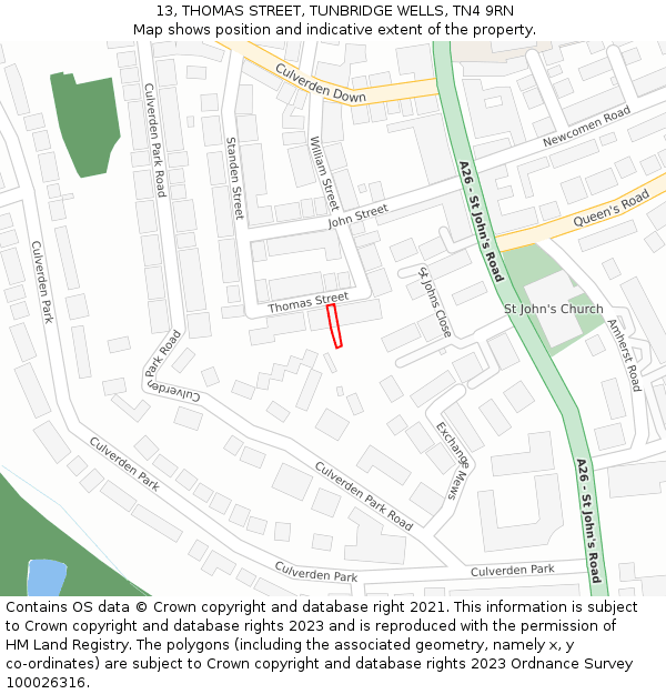 13, THOMAS STREET, TUNBRIDGE WELLS, TN4 9RN: Location map and indicative extent of plot