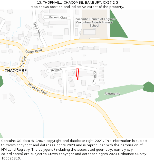 13, THORNHILL, CHACOMBE, BANBURY, OX17 2JG: Location map and indicative extent of plot