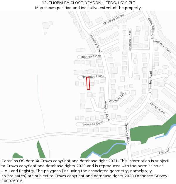 13, THORNLEA CLOSE, YEADON, LEEDS, LS19 7LT: Location map and indicative extent of plot