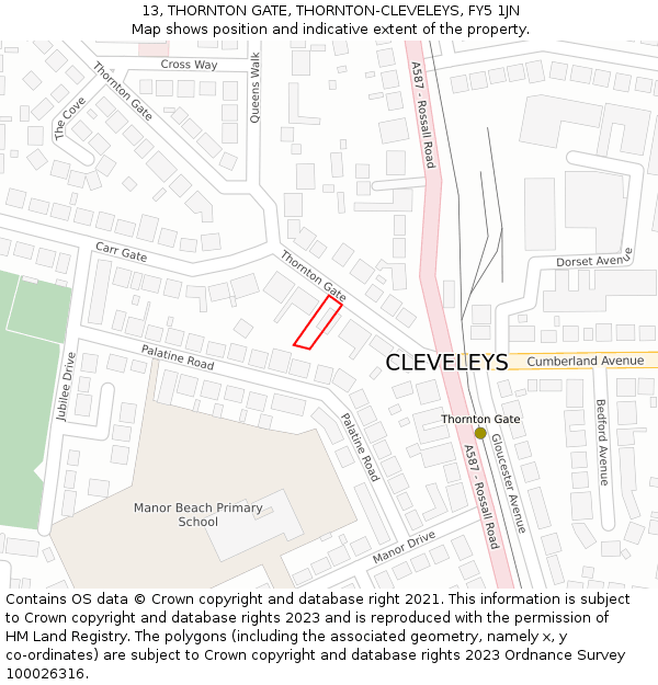 13, THORNTON GATE, THORNTON-CLEVELEYS, FY5 1JN: Location map and indicative extent of plot