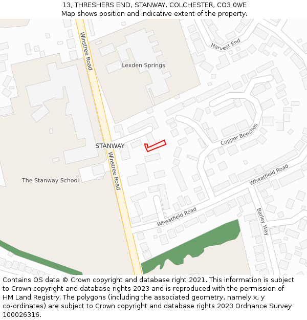 13, THRESHERS END, STANWAY, COLCHESTER, CO3 0WE: Location map and indicative extent of plot