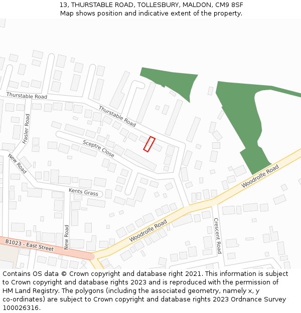 13, THURSTABLE ROAD, TOLLESBURY, MALDON, CM9 8SF: Location map and indicative extent of plot