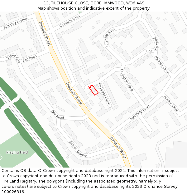 13, TILEHOUSE CLOSE, BOREHAMWOOD, WD6 4AS: Location map and indicative extent of plot