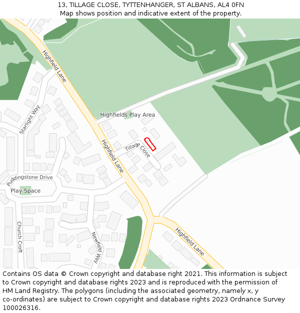 13, TILLAGE CLOSE, TYTTENHANGER, ST ALBANS, AL4 0FN: Location map and indicative extent of plot