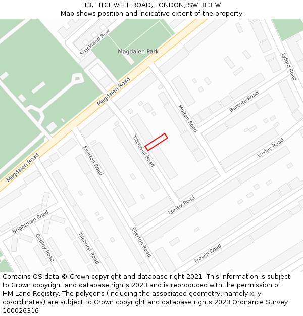 13, TITCHWELL ROAD, LONDON, SW18 3LW: Location map and indicative extent of plot