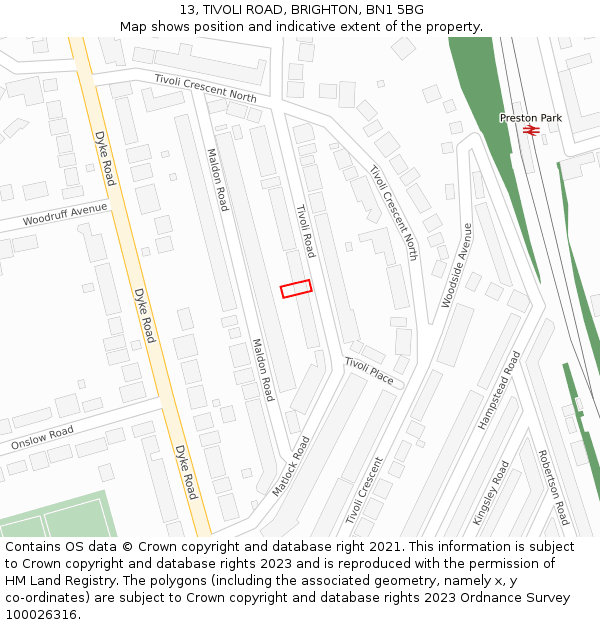 13, TIVOLI ROAD, BRIGHTON, BN1 5BG: Location map and indicative extent of plot