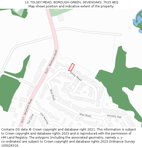 13, TOLSEY MEAD, BOROUGH GREEN, SEVENOAKS, TN15 8EQ: Location map and indicative extent of plot