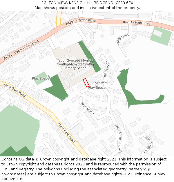 13, TON VIEW, KENFIG HILL, BRIDGEND, CF33 6EX: Location map and indicative extent of plot