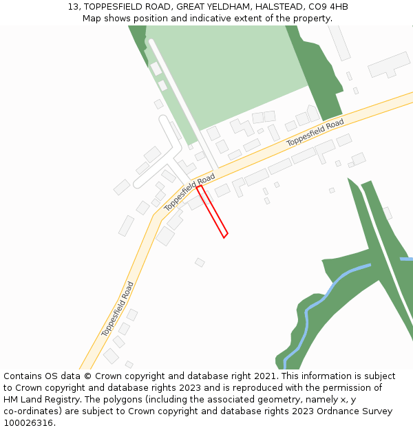 13, TOPPESFIELD ROAD, GREAT YELDHAM, HALSTEAD, CO9 4HB: Location map and indicative extent of plot