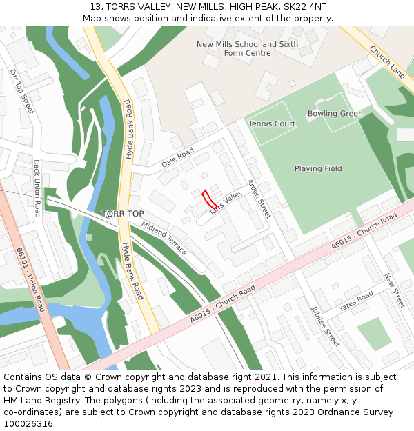 13, TORRS VALLEY, NEW MILLS, HIGH PEAK, SK22 4NT: Location map and indicative extent of plot