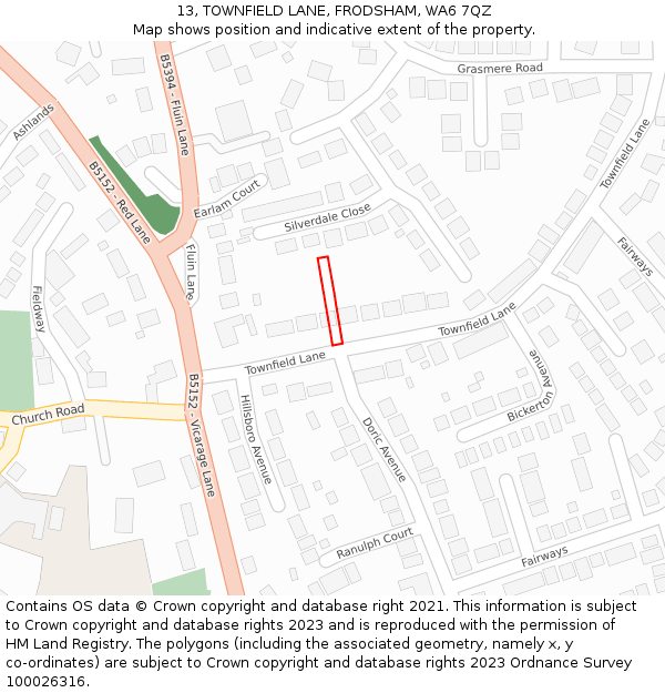 13, TOWNFIELD LANE, FRODSHAM, WA6 7QZ: Location map and indicative extent of plot