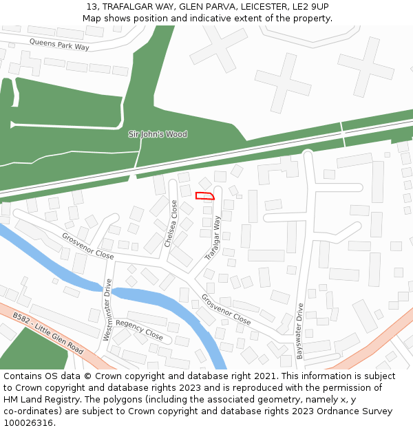 13, TRAFALGAR WAY, GLEN PARVA, LEICESTER, LE2 9UP: Location map and indicative extent of plot