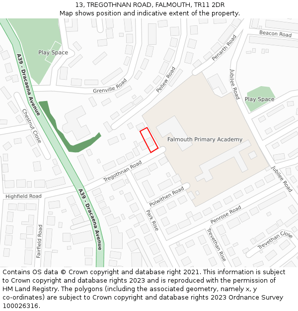13, TREGOTHNAN ROAD, FALMOUTH, TR11 2DR: Location map and indicative extent of plot
