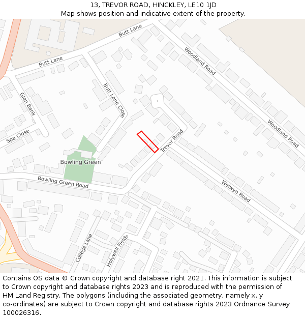 13, TREVOR ROAD, HINCKLEY, LE10 1JD: Location map and indicative extent of plot